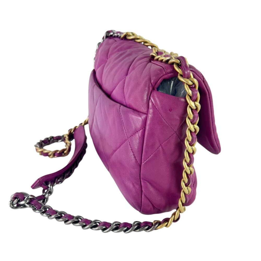 CHANEL 19 Flap Orchid Purple Quilted Lambskin Chain Link Crossbody Bag - Picture 14 of 16